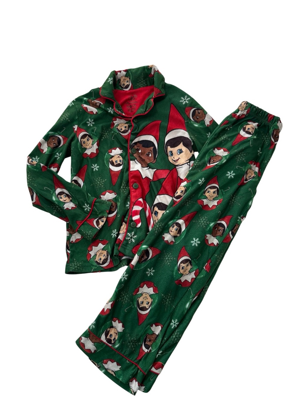 Kids Green Elf on The Shelf Print Holiday Pajama Set Size 6/7